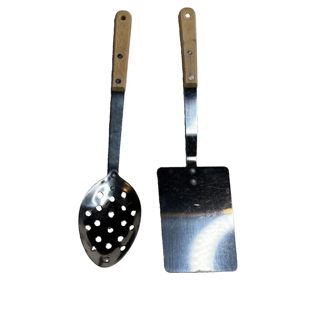 Vintage 80s Stainless Spatula & Spoon Utensil Grill Cooking Mid Century USA